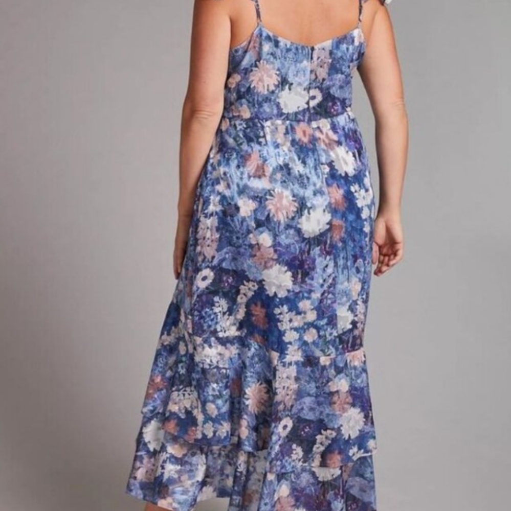 ANTHROPOLOGIE Hutch Floral Ruffled Sweetheart Midi Dress Blue Plus Size 24W NWT
